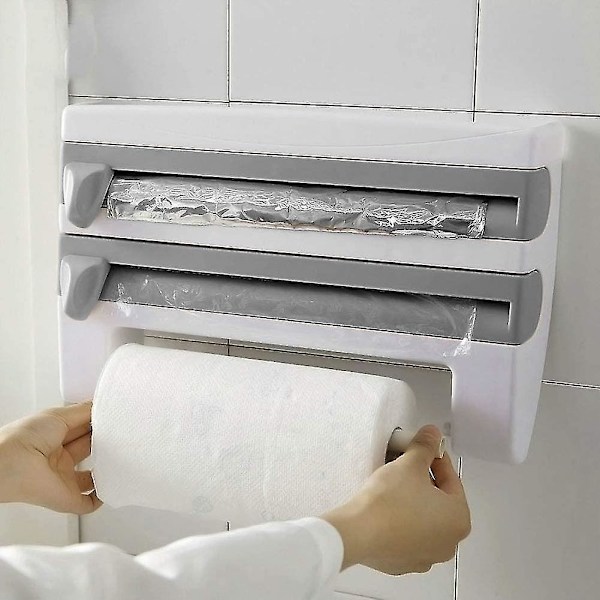 Foil ja kelmun pidike, paperiteline terävillä terillä ja säilytystelineellä, keittiöön ja kylpyhuoneeseen