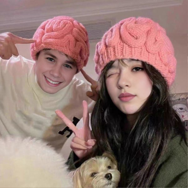 Spoof Horror Hjerne Hue Halloween Beanie Strikket Elastisk Tyk Voksen Barn Skullies Hold Varmen Udendørs Børne Bonnet Vinter Hovedbeklædning Red
