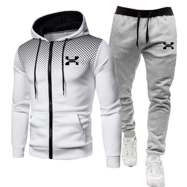 2023 Mote Treningsdress For Menn Hoodie Fitness Gym Klær Menn Løping Sett Sportsklær Jogger Menn Treningsdress Vinterdress Sport white gray an B XXXL