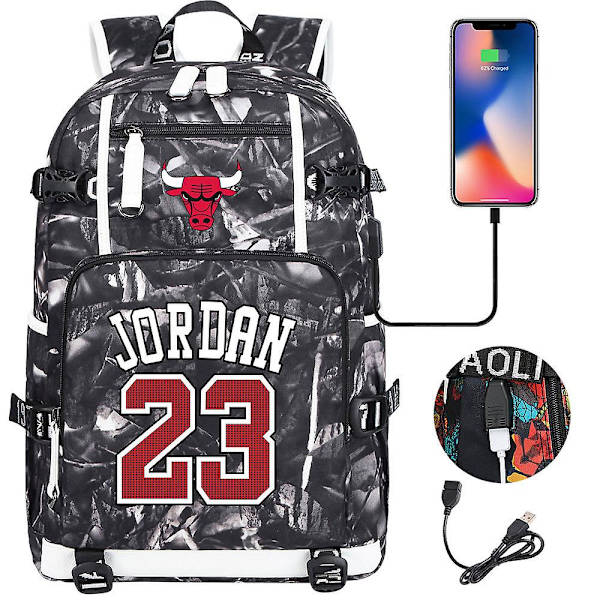 Sport Basketboll Stjärna Tryck Usb Laddning Ungdom Student Skolväska | Unisex Fritids Reseryggsäck För Män Och Kvinnor Hög Kvalitet 2