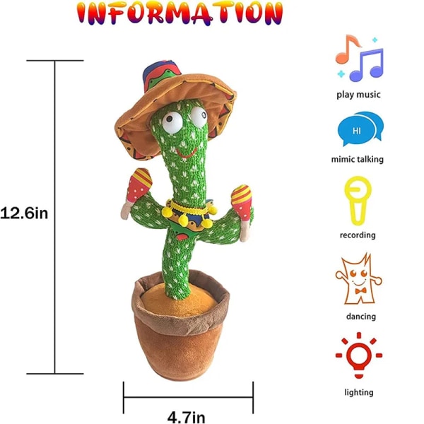 Dansande kaktus Pratar kaktus Baby Sjung 120 st Musiklåtar Inspelning USB laddare Repeterar vad du säger Presenter till barn Orange flower