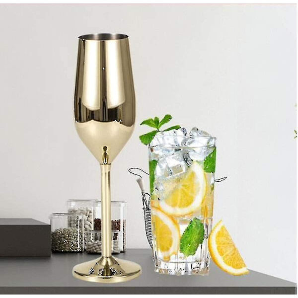 2 set champagneflöjter i rostfritt stål, 200 ml guld