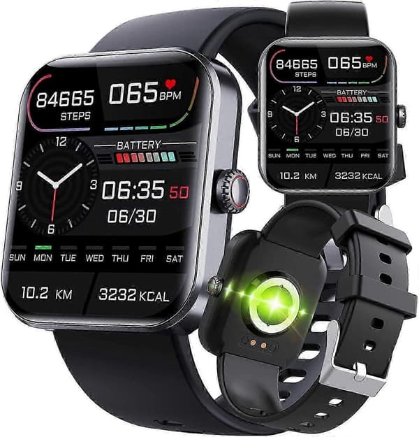 F57l Smartwatch til blodsukkermåling, fitness tracker med blodtryksmåler til mænd og kvinder, sort