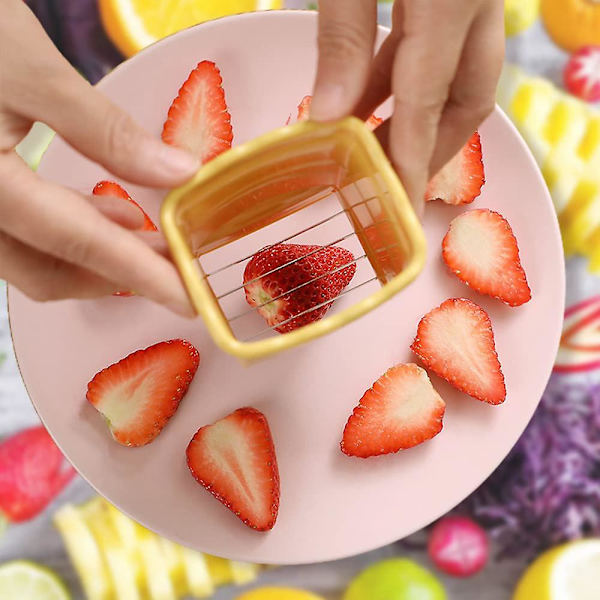 Kuppslicer Fruktslicer Eggslicer Rustfritt Stål Jordbær Banan Kutter Mini Slicer Kjøkken Gadgets Verktøy Yellow 3Pcs