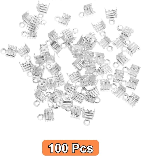 100 stk. 5 x 7,5 mm Fold Over Cord Ends, Cord Tips Læderrebs Endestykker, Krympe