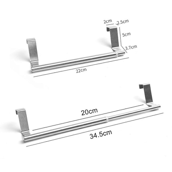 Håndklædeholder til dør, justerbar længde, badeværelseshåndklædeholder til skabsdør, ingen boring nødvendig, rustfri, fugtbestandig rustfrit stål Stainless Steel
