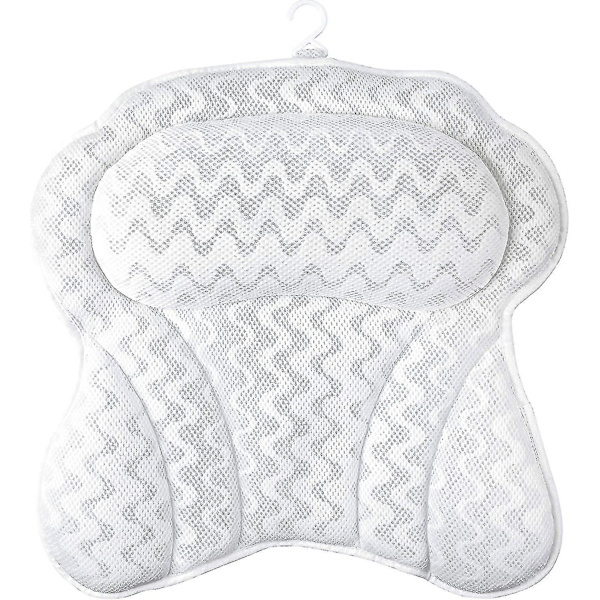 Badkudde Spa Badkar Ergonomisk För Kar Nacke Huvud Axlar Kuddar Stöd Kudde Huvudstöd Lyxig Mjuk 3D Mesh C-White