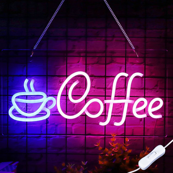 Kaffe Neon Skilt Lysende LED Neonlys Skilt USB-drevet Kafé Skilt Veggdekor For Kafebarer Butikker Restaurantdekor,BY Blue-Pink