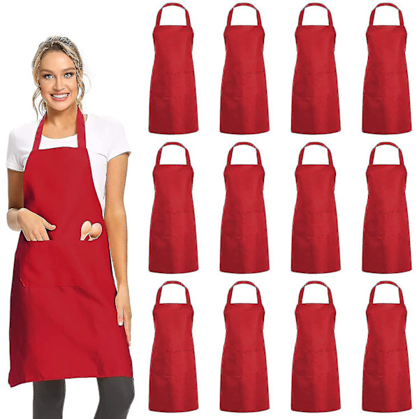 Evago 12-pack enfärgade förkläden med 2 fickor - Svart Unisex Kommersiella Förkläden BulkBY Red