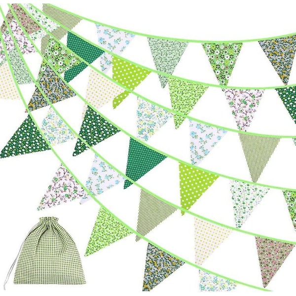 Tyg Bunting Banner Vintage Flagga Blommig Vimplar För Party Hem Trädgård Inredning Green