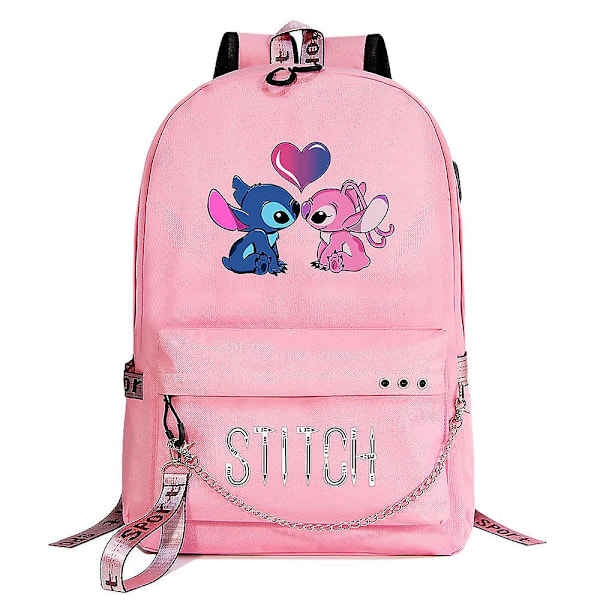 Stitch Kawaii Drenge Piger Børn Skole Bogtasker Kvinder USB Kæde Rygsæk Lærred Mænd Laptop Taske Rygsæk Bogtaske 4