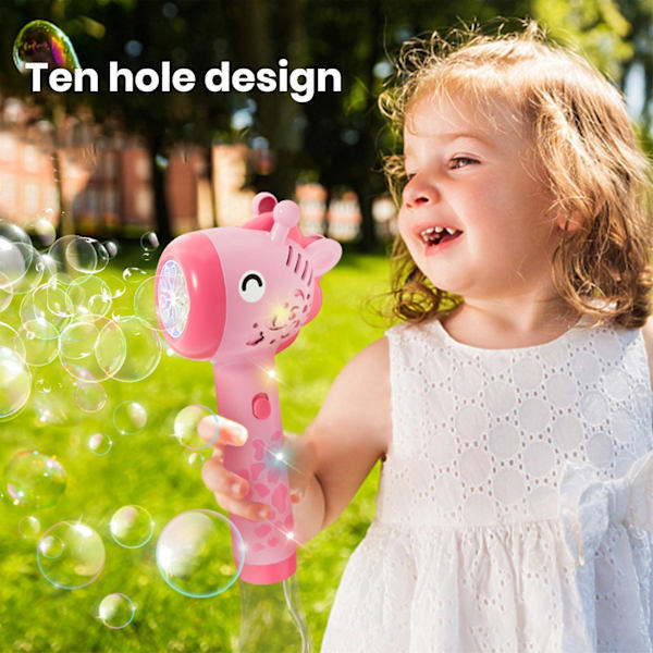 Elektrisk Giraff-Bubbelblåsare med Ljus 10 Hål Cartoon Djur Barn Handhållen Automatisk Bubbelblåsare Maskin Leksak Pojkar Flickor Födelsedagspresent Yellow