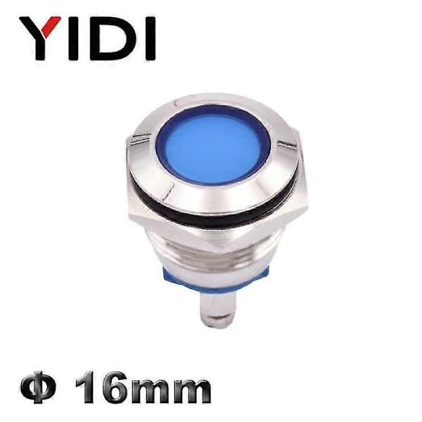 16mm Vandtæt Krom Metal Indikatorlys, 12v 24v 220v Rød Grøn Blå Hvid Gul Pilotlampe Signallys Skrueterminal
