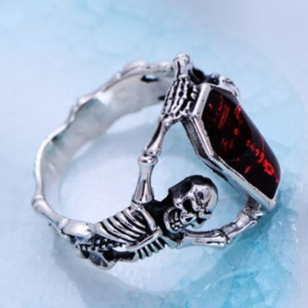 Retro Punk Skull Rings Menn Hip Hop Rings Menn Mote Rød Zirkon Rings Kvinner Smykker Sølv Rings 8