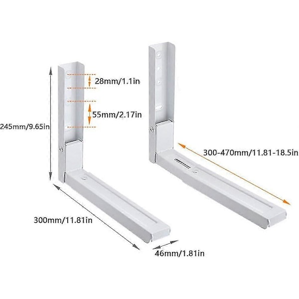 2 stk Mikrobølgeovnveggbrakett, Mikrobølgeovnbraketter, Universal Mikrobølgeovnbrakett, Inkluderer 6 skruer, Brukes til å støtte mikrobølgeovner (hvit) -Ver
