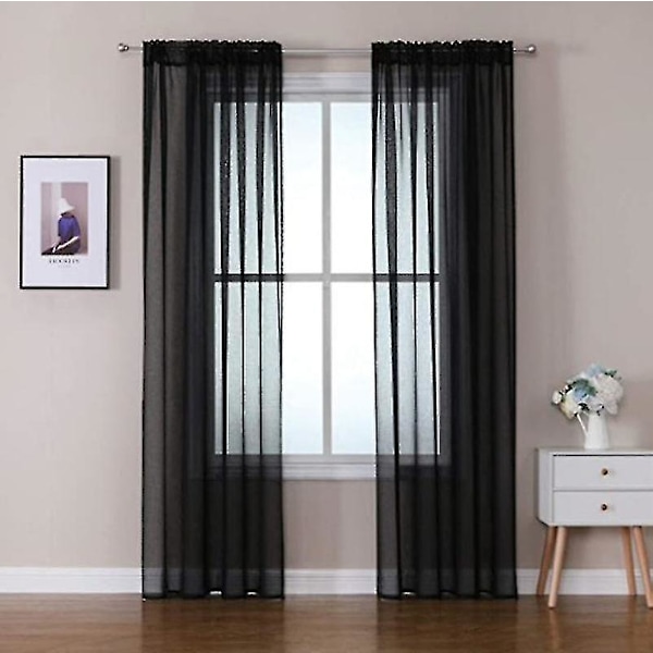 Voilegardiner med Ruffler i Lin Optikk Transparent Black