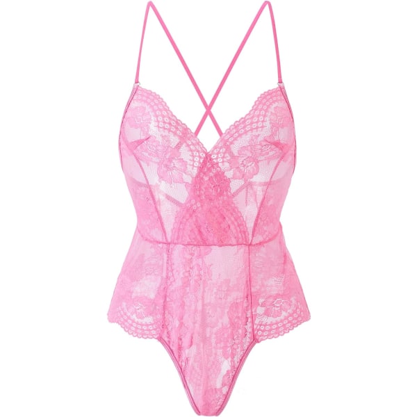 EXY Dam Lingerie Sexig Spets Teddy Bodysuit Frusen Perspektiv Justerbara Remmar Pyjamas Rosa Medium