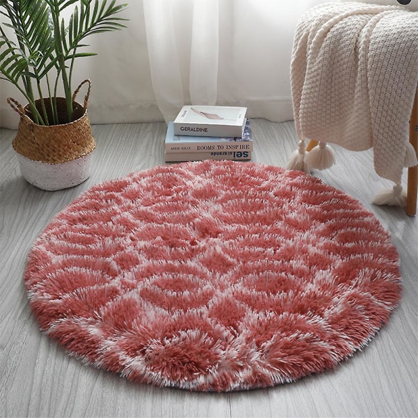 Runde tepper Myke Komfortable Fluffy Shaggy Høyhaug Tepper For Stue Soverom Red Circle Lattice Diameter 160cm