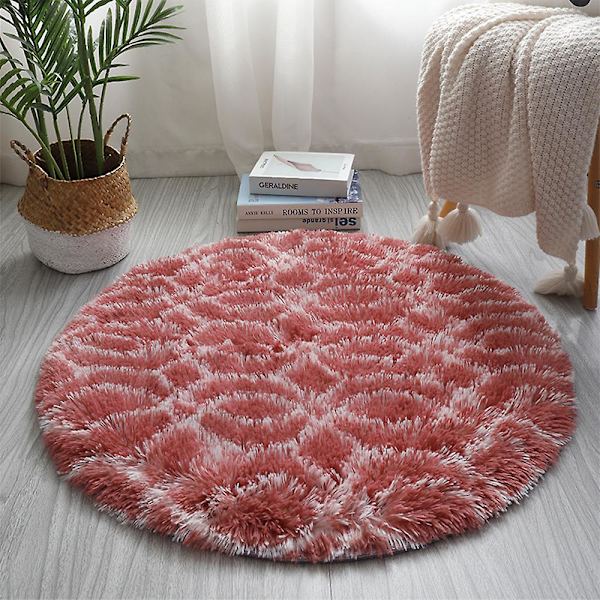 Runde tepper Myke Komfortable Fluffy Shaggy Høyhaug Tepper For Stue Soverom Red Circle Lattice Diameter 80cm