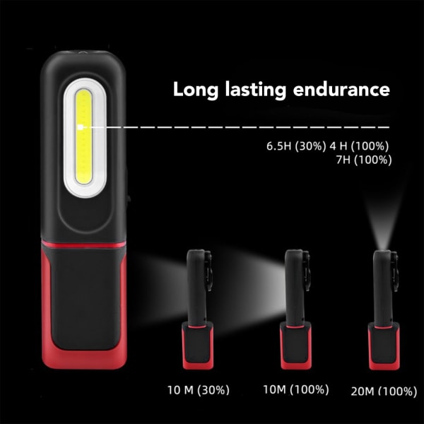 Magnetisk arbejdslampe bærbar LED genopladelig arbejdslampe til bilreparation husholdningsstrømsvigt nødsituation sort rød