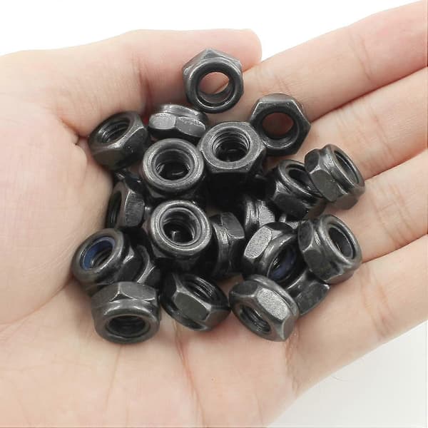 50 KPL M8 x 1,25 mm Mustat Nylonlukkomutterit Kuusiokololukkomutterit