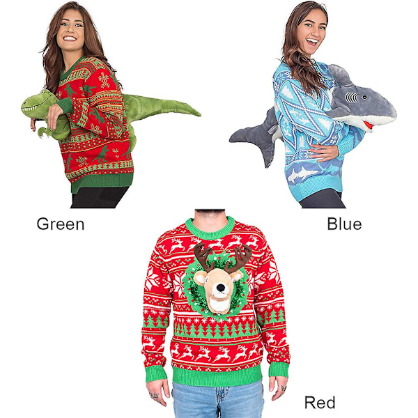 Ruma Ugly Christmas -neulepaita 3D-hahmoilla, Miesten ja Naisten, 100% Uusi Blue XL