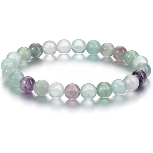 Helbredende Krystall Armbånd 8mm Naturlige Edelstensperler Armbånd for Kvinner Menn Energi Kvarts Krystall Stein Elastisk Armbånd for Hennes Julegave fluorite