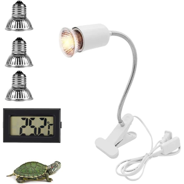 Värmelampa, sköldpaddsvärmelampa Värmeavsändarlampa, 3 Uva Uvb-lampor 25w, 50w och 75w, och vattentanktemperaturtestare