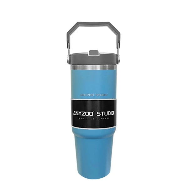30oz termosflaska rostfritt stål med sugrör Bilsport kaffekopp mugg Termos Bärbar resemugg Stor vattenflaska Fitness blue 30OZ-900ML