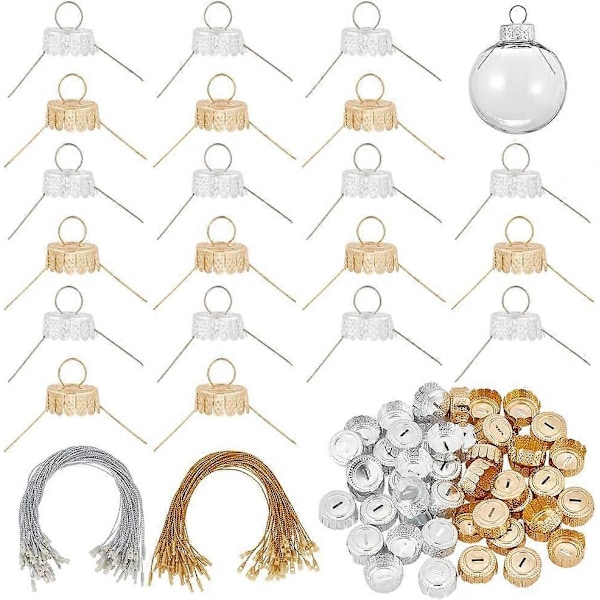 100 Set Rund Julgranspynt Toppar 2 Färger Aluminium Julersättningspynt Toppar Avtagbara Metallhängare Toppar för Glas Porslin Keramik