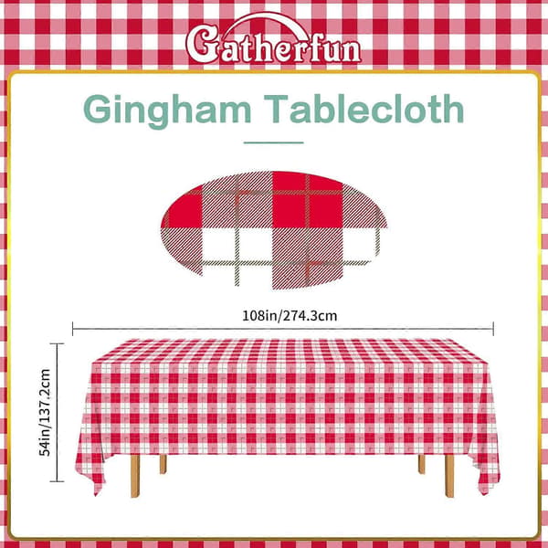 3 STK Rød Hvid Gingham Rektangulær Vandtæt Duge 137x274 cm Engangs