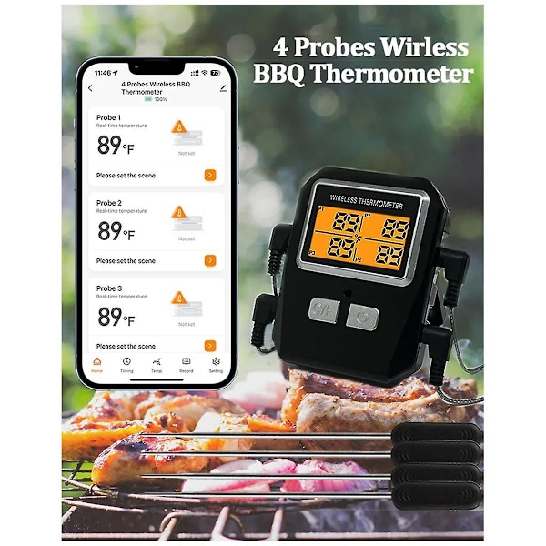 Tuya 100m Langaton Lihan Lämpömittari Keittiön Ruuanlaittotyökalu Uuni Grill BBQ Bluetooth Lämpötila ([HK])