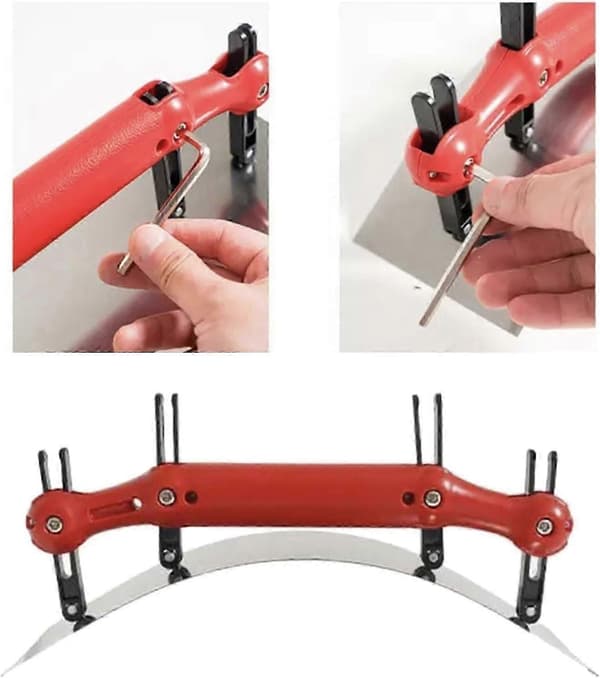Multifunksjonell malingsskrape, sparkelspatel med justerbare buede design for effektiv veggbehandling.