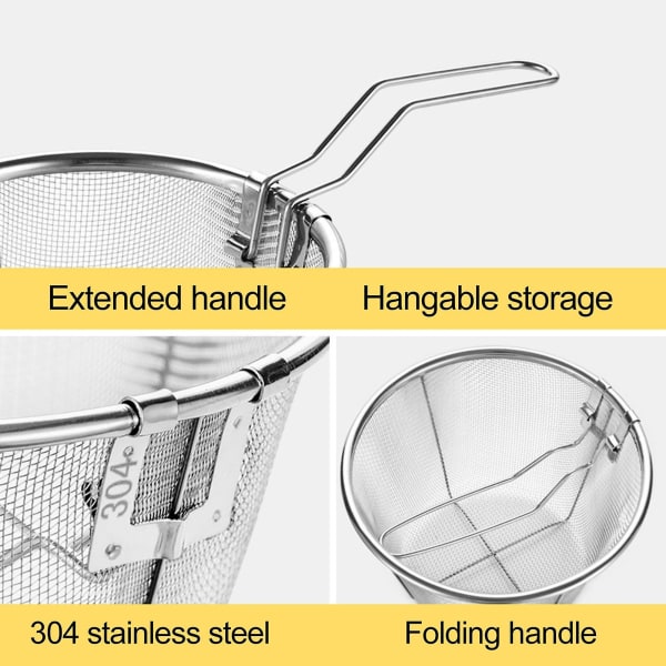 Friturkurv med fint nett, non-stick bunn, sammenleggbart håndtak, anti-skolding, varmebestandig, rustfritt, matvarekvalitet silkurv, kjøkkenutstyr QinghaiBY 15cm