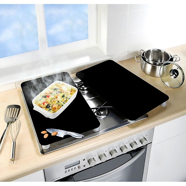 Kokeplatebeskyttelse, Glass Kokeplate Deksel, Sett med 2, Herdet Glass, 30x52 cm, Svart