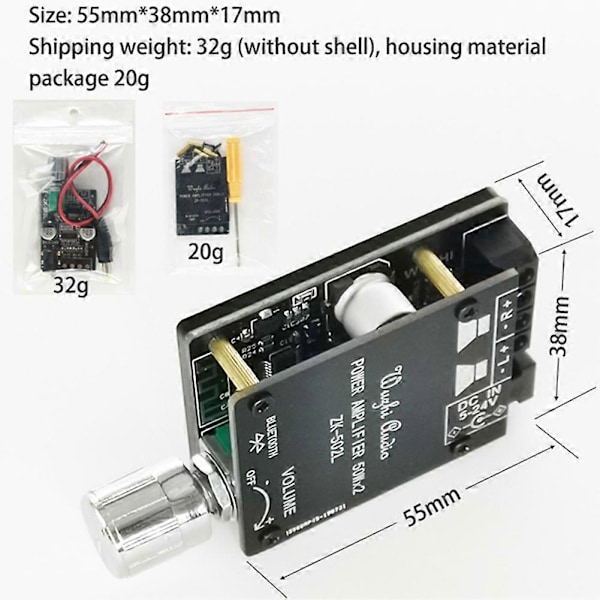 -502L 2X50W Bluetooth 5.0 Forstærkerkort Digital Lyd HiFi Stereo Dobbeltkanals Klasse D AMP