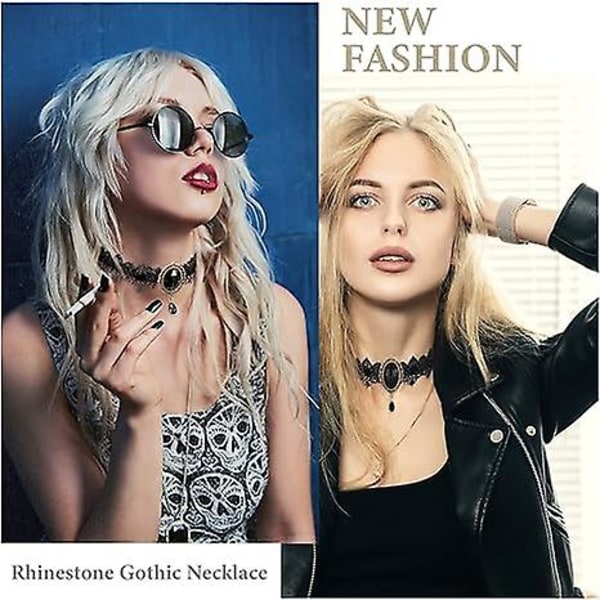 Svart krage gotisk blonder halskjede med strass, punk blonder halskjede, vampyr slips, dråpeformet anheng