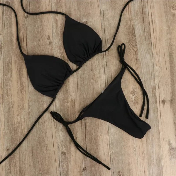 Brasiliansk baddräkt dam sexig bikini set push-up vadderad behå trosa tvådelad baddräkt strandkläder badkläder Femme Black S