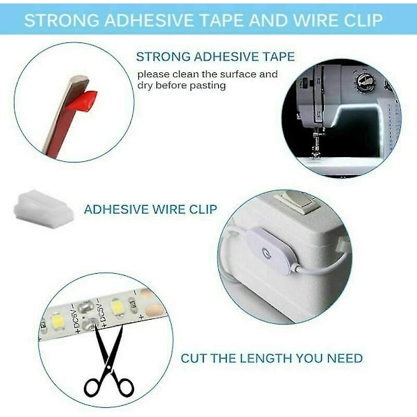 Symaskin LED-lys stripe med berøringsdimming og USB-strømforsyning
