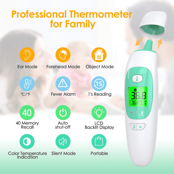 Pandetermometer til Voksne, Kontaktløs Termometer, Medicinsk Pande- og ØretermometerBY