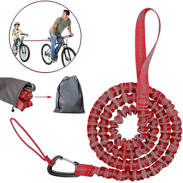Cykel slæbetov til børn, elastisk cykel slæbetov, 500 lbs bæreevne (rød - 170 cm)