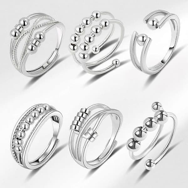 6-delt Irritations- Angst Ring Spindende Forstyrrelses Ring Stresslindring Åben Terning Føtal Ring Stresslindrings Ring Ring