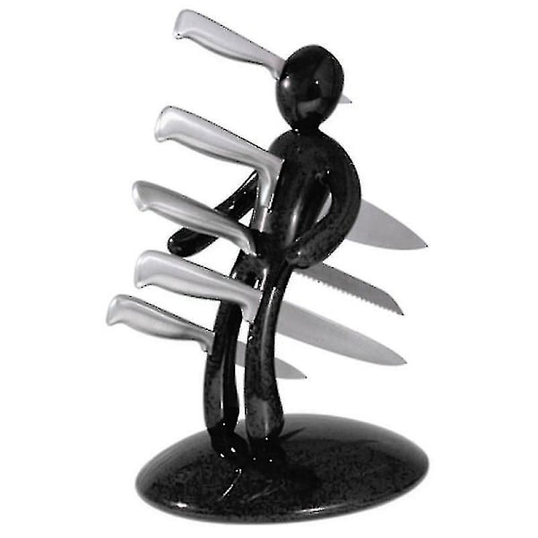 Knivblock i Rostfritt Stål för Köket, 5-delad, Unik Människokroppsform, UniqueBY Black without Knife