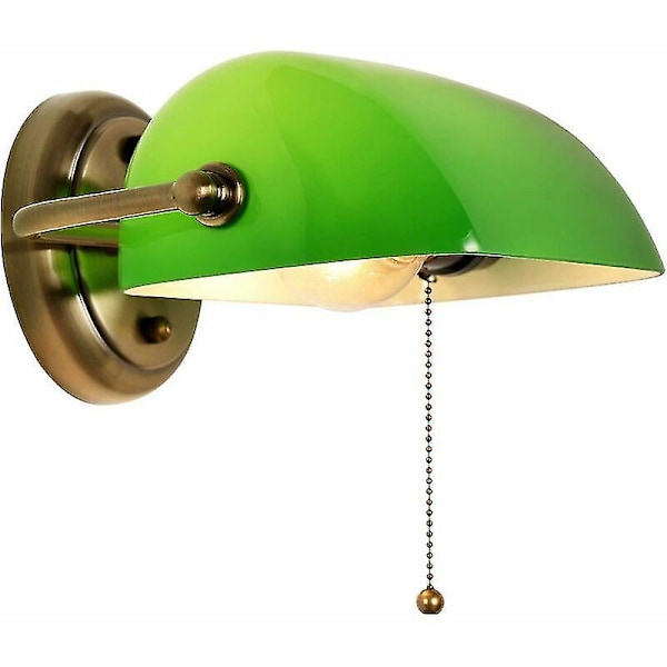 Bankers Grønne Glass Vegglamper Tradisjonell Vintage Klassisk Med Justerbar Retro Skjerm Og Trekk