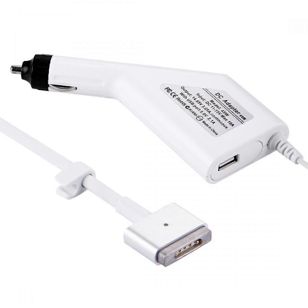 45W 14.85V 3.0 5-pins T-formet MagSafe 2 Bil-lader med 1 USB-port for Apple Macbook A1466 / A1436 / A1465 / A1435 / MD224 / MD231 / MD761 / MD711, Le