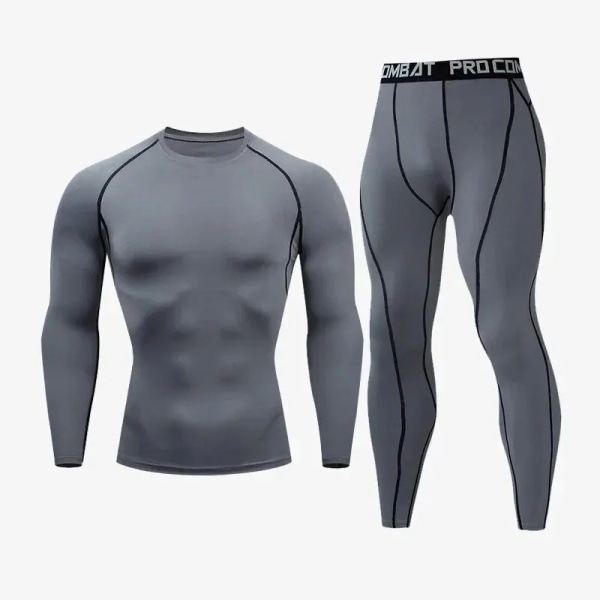 Sportsdräkt Ny Herr Kompression Löpning Set Andas Tätt Träning Basket Rashguard Träningsoverall Man 2 Delar Set Kläder Grey XXL66-74KG