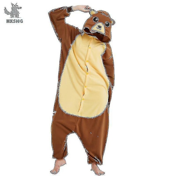 2023-hksng Newway Dyr Voksne Kat Bjørn Haj Onesies Pyjamas Vaskebjørn Kostumer Drage Jumpsuit Julegave Brown Bear XL