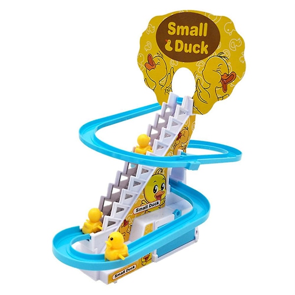 Children Toy Duck DIY Rail Racing Track Small Duck Climbing Stairs Toy Electric Car Staircase Music Educational Toy for Kid 3-5Y