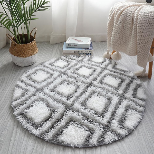 Runde tepper Myke Komfortable Fluffy Shaggy Høyhaug Tepper For Stue Soverom Blue Circle Lattice Diameter 80cm