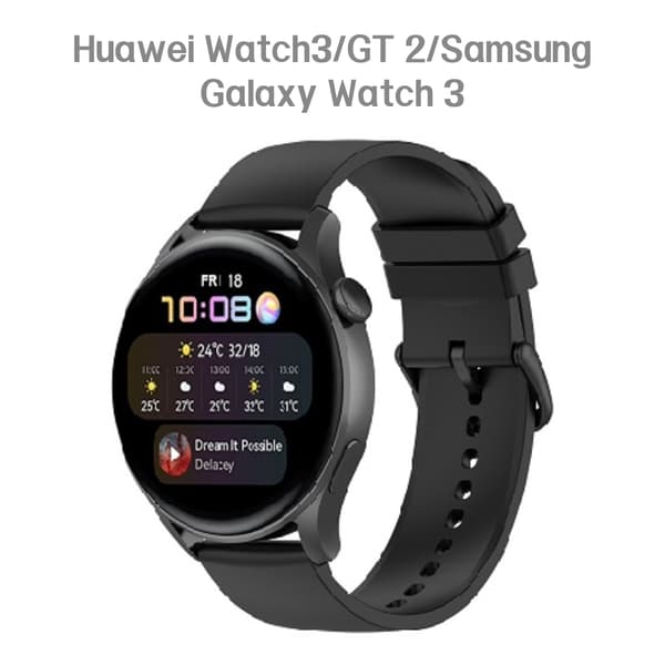 Silikoneurrem til Huawei Watch 3/GT 2 og Samsung Galaxy Watch 3 Sort